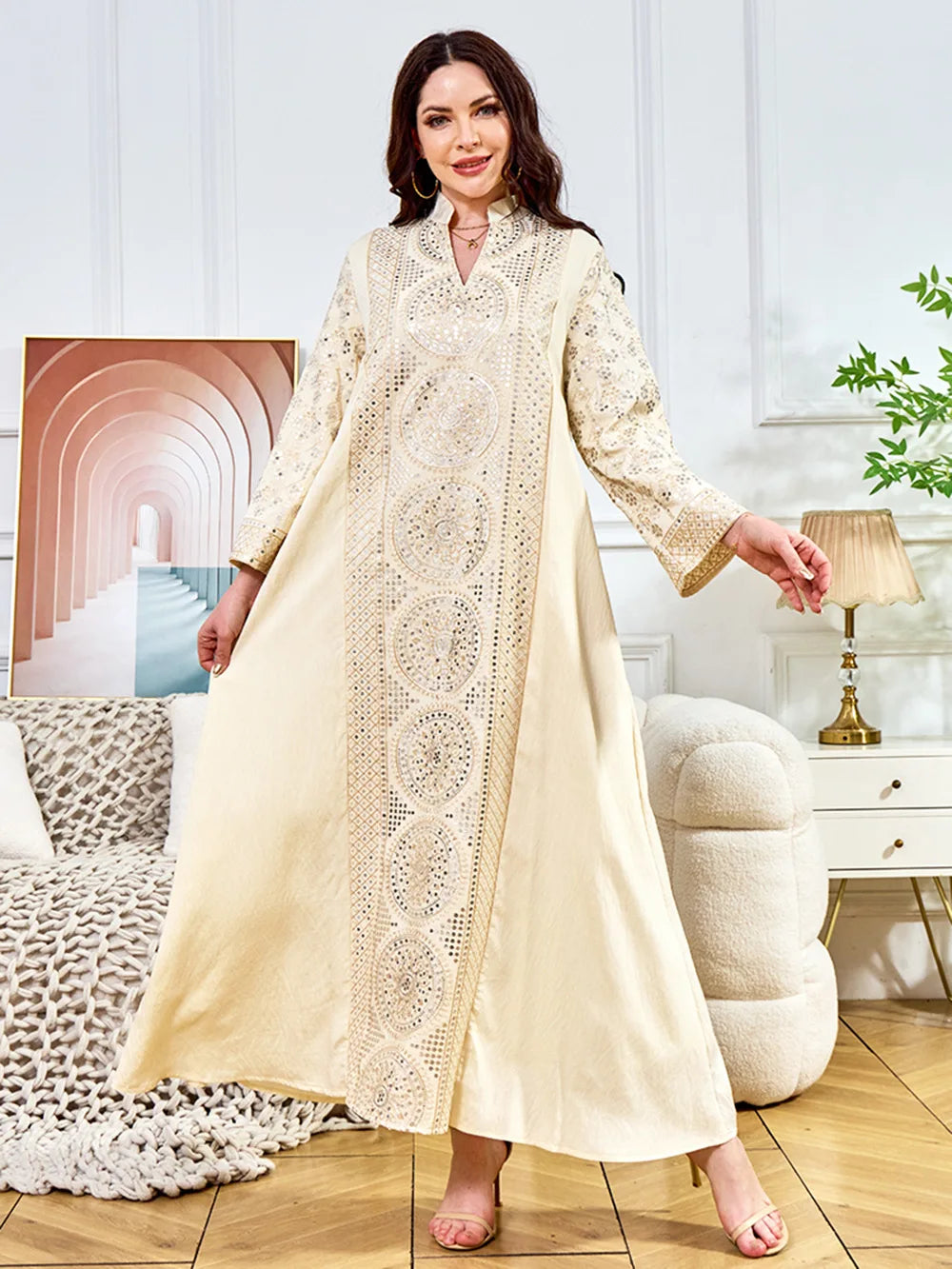 Women Elegant Dresses Eid Muslim Sequins Maxi Dress Jalabiya Morocco Party Robe Evening Dresses Dubai Abaya Kaftan Arab Vestidos