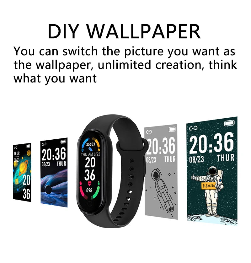 M6 Smartwatch Heart Rate Blood Pressure Monitoring Smart Watch Men Women Fitness Tracker Watch Waterproof Sports Smart Wristband
