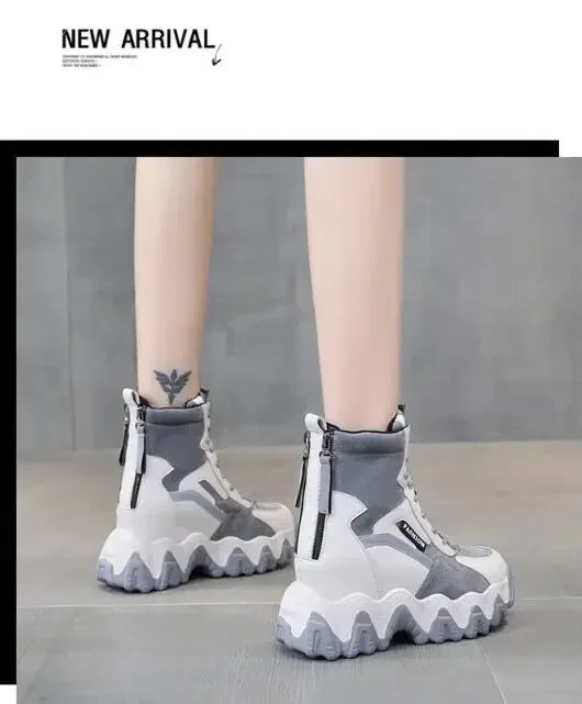 2025 Women Thick Sole Ankle Boots Autumn Luxury Platform Casual Boots Women's 8cm High Heels Wedge Boots Shoes Woman Sneakers