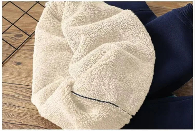 Boys Padded Thickened Hoodies Children Autumn Winter Bottoming Shirt Teenager Plus Velvet Sweatshirts Kids LambWool Clothing