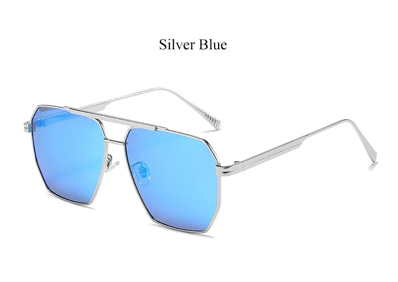 High Quality Square Polarized Sunglasses For Women Retro Oversized Double Bridge Sun Glasses Men Luxury Big Metal Goggle Shades