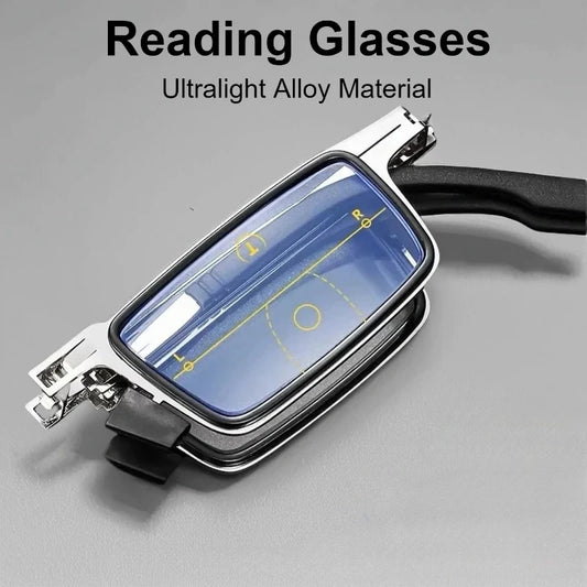 Portable Unisex Folding Reading Glasses Full Metal Frame Anti Blue Light Blocking for Men Women Presbyopia Eyeglasses with Case