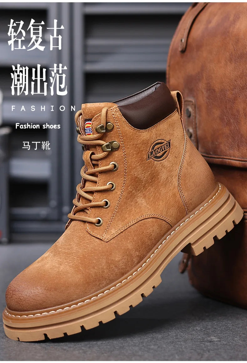 Genuine Leather Men Boots Outdoor Casual Shoes for Men Platform Boots Ankle Boots High Quality Men Shoes Male Moto Shoes