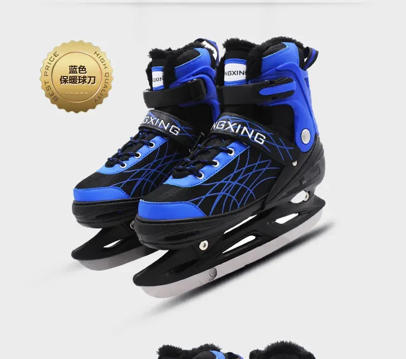 Adjustable Size Speed Skating Shoes Thermal Stretchable Ice Skates Ski Shoes Thicken with Ice Blade for Kids Adult Men And Women