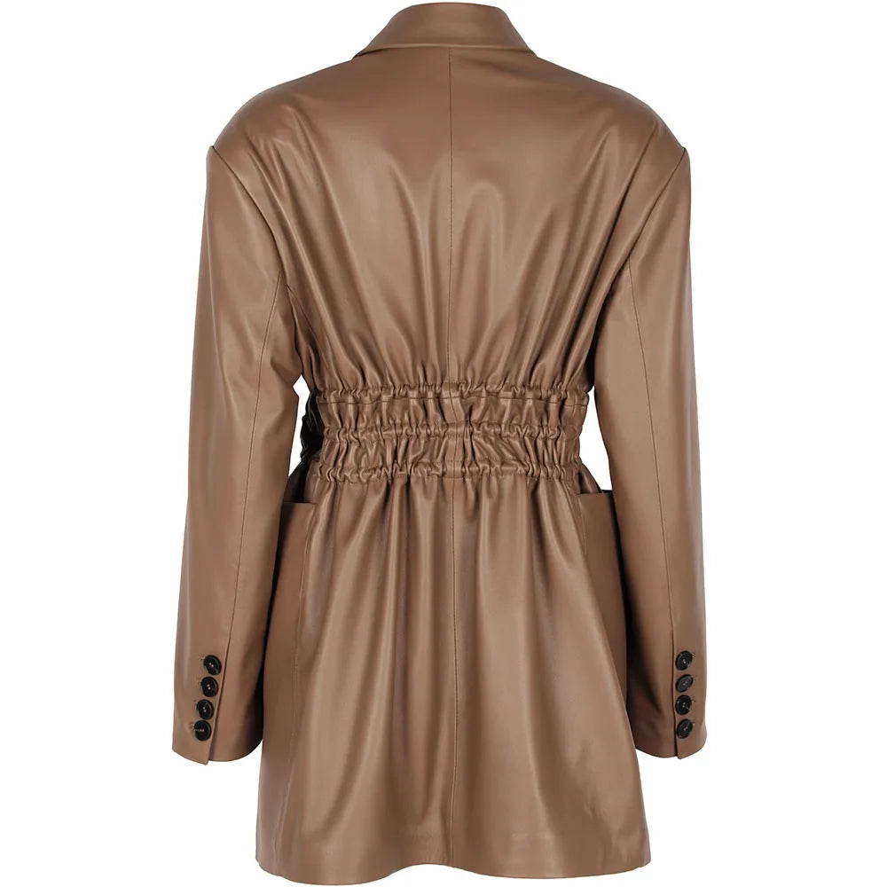 YOLOAgain Women's Leather Jacket Genuine Sheepskin Coat Single Breasted