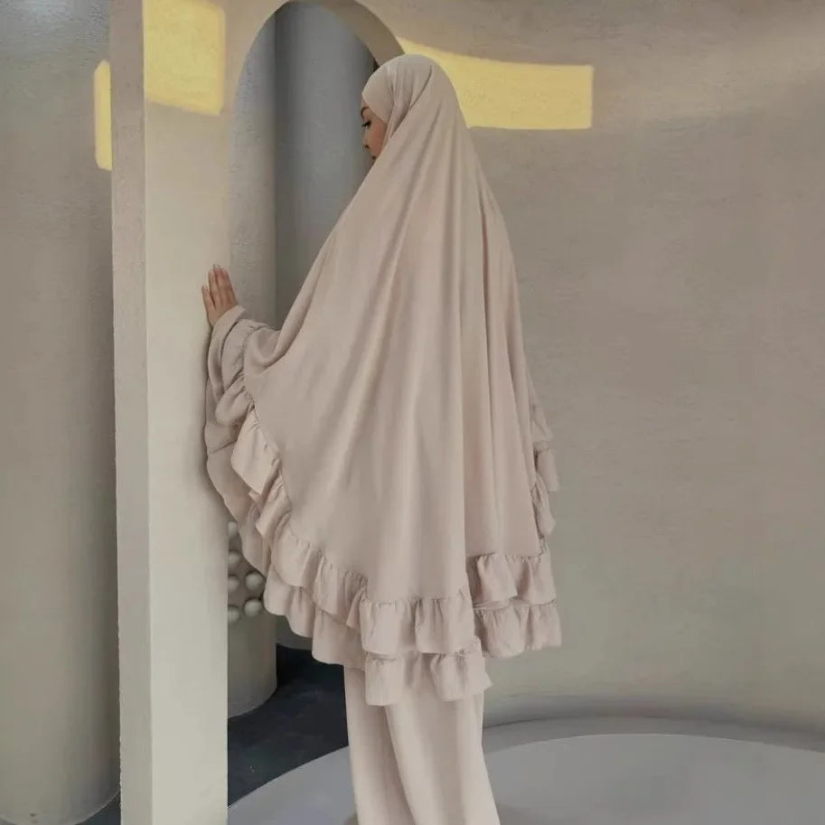 Muslim Dresses Hijab 2 Piece Sets Women Prayer Garment Modest Abayas Headscarf Ramadan Kaftan Islam Vestidos Arab Long Robe Suit