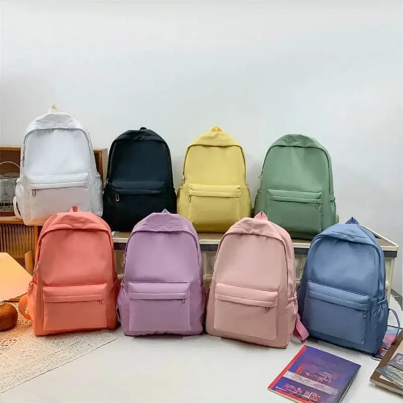 New Women Schoolbag Waterproof Large Capacity School Backpack Smooth Zipper Solid Teens Girl Casual Daypack Bag Student Supply