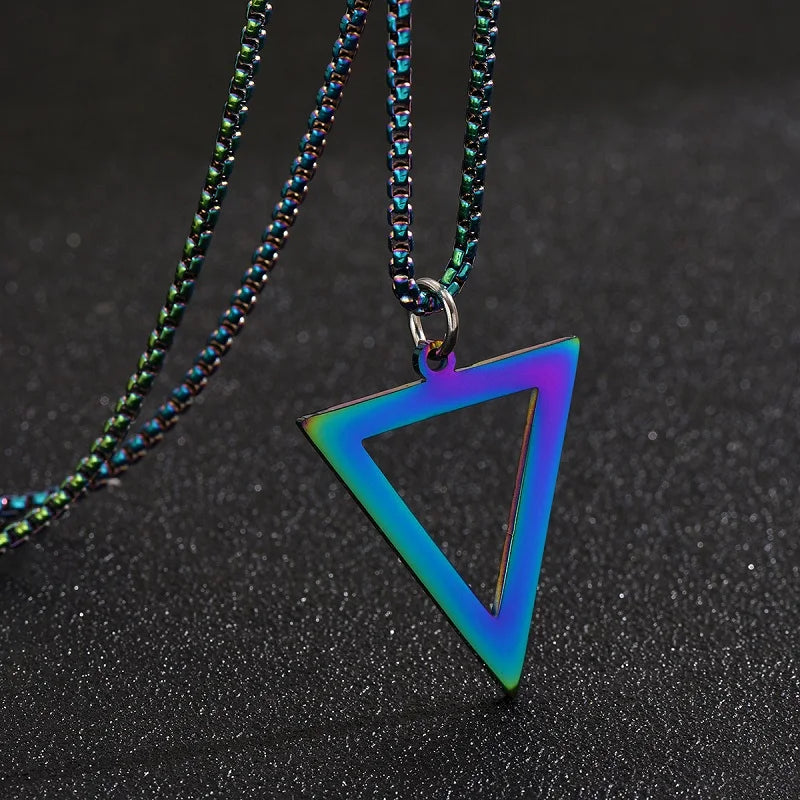 Vintage Fashion Men Jewellery Black Triangle Necklace For Men Stainless Steel Chain For Men Geometric Pendant Punk Party Jewelry