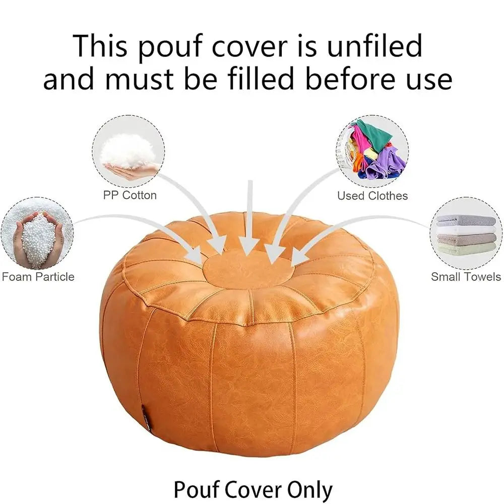 PU Leather Unstuffed Storage Leg Bench Need to Fill Clothes Large Capacity Storage Pouf Round Nordic Sofa Footstool Living Room