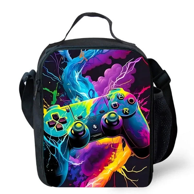 Lunch bags for Child,Cartoon Game con-so-les School Picnic Bags for Boys,Large Kids Insulation Cooler Bags for Aged 4-10 years