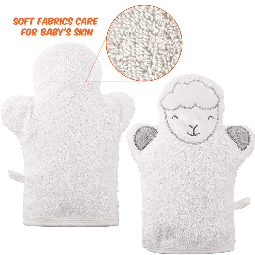 Baby Bath Mitt, Washcloths Gloves Designed in Nice Cute Animal Style,Cotton Towel Gentle Scrub for Baby Toddler Bath and Shower