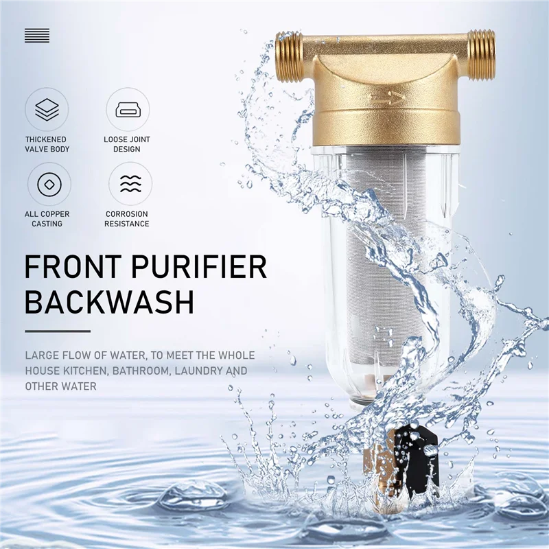 A61I 4 Split-Mouth Water Filters Front Purifier Copper Lead Pre-Filter Backwash Remove Rust Contaminant Sediment Pipe