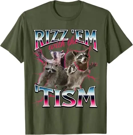 Autism Funny Rizz Em with The Tism Meme Autistic Racoon T-Shirt Cute 90s Style Bootleg Vintage Saying Tee Short Sleeve Blouses