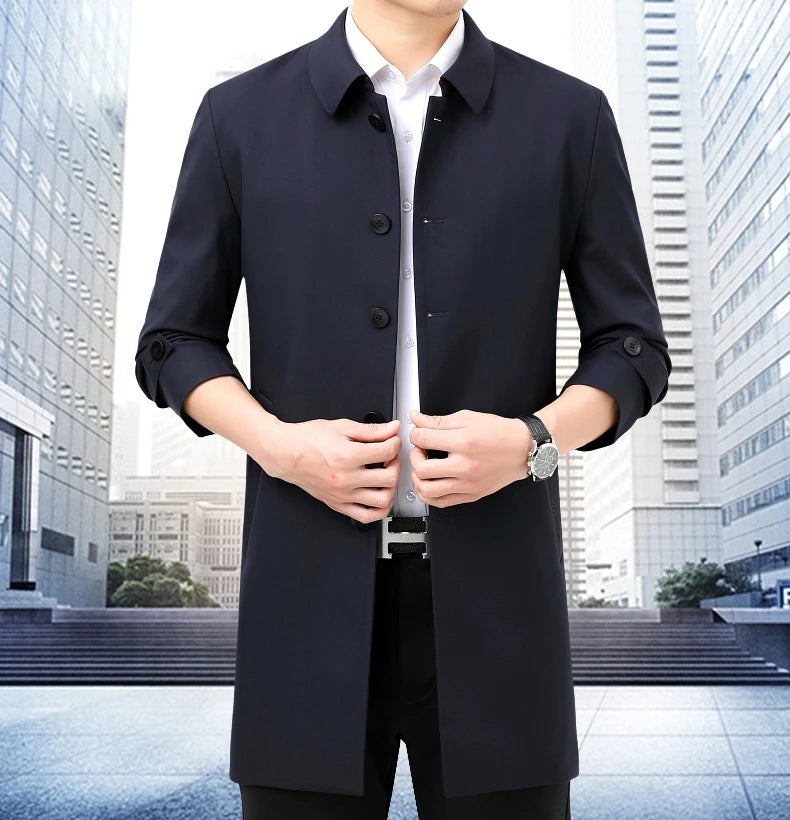 2025 New Wool Trench Coat in The Long High-end Handsome Men Lapel Large Size Spring and Autumn Old Dad Business Coat  M-4XL