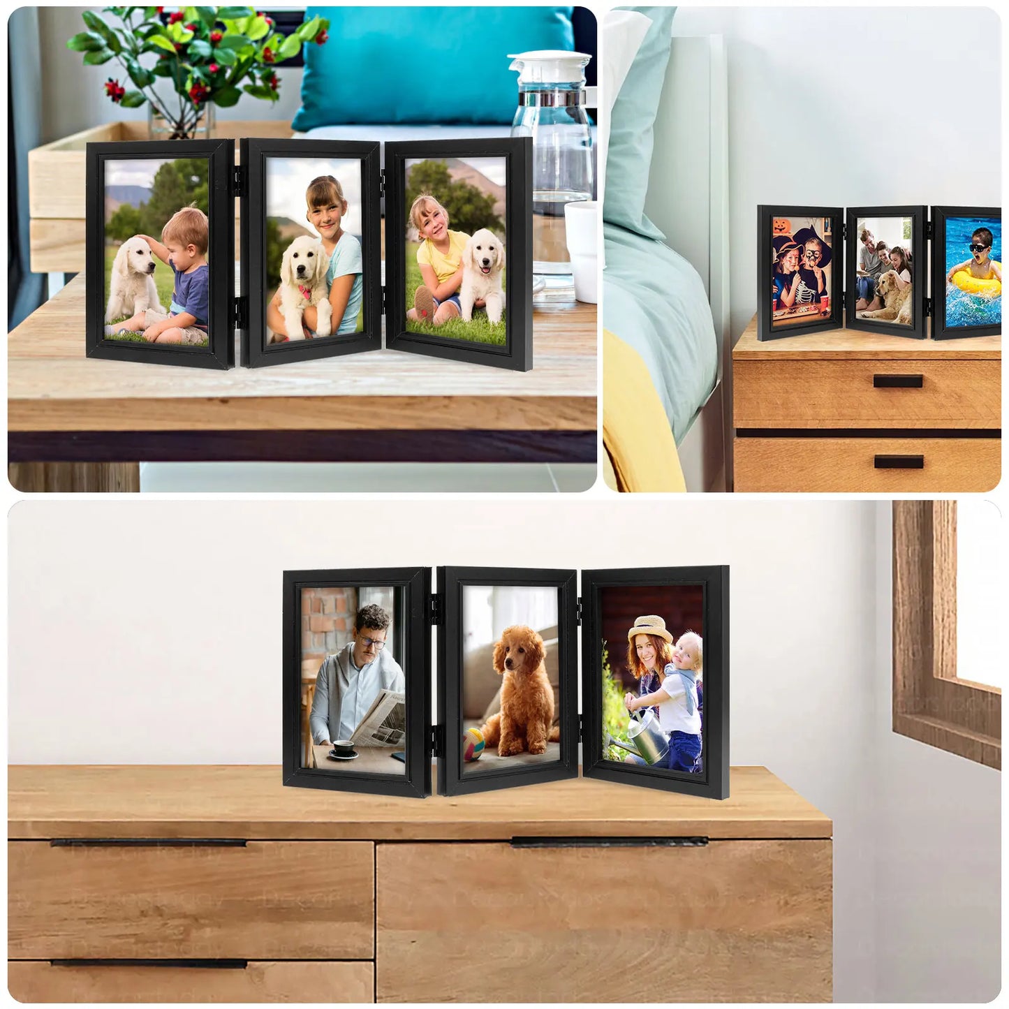 Wooden Photo Frame Foldable Hinged Picture Frame Table Ornament Souvenir for Bedside Bookshelf Office Picture Album Storage Box