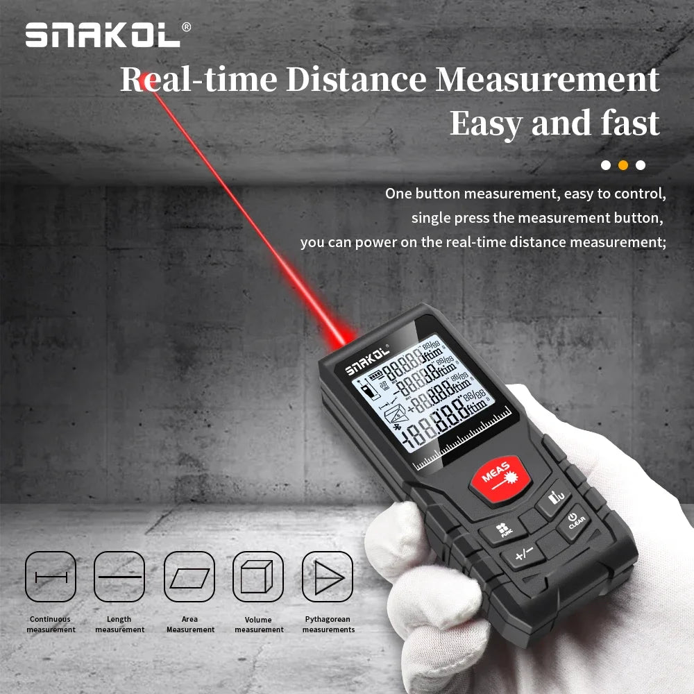 Snakol Digital Laser Distance Meter Rangefinder 50m/70m/100m/120m - Trena Roulette Ruler Tape for Measurement