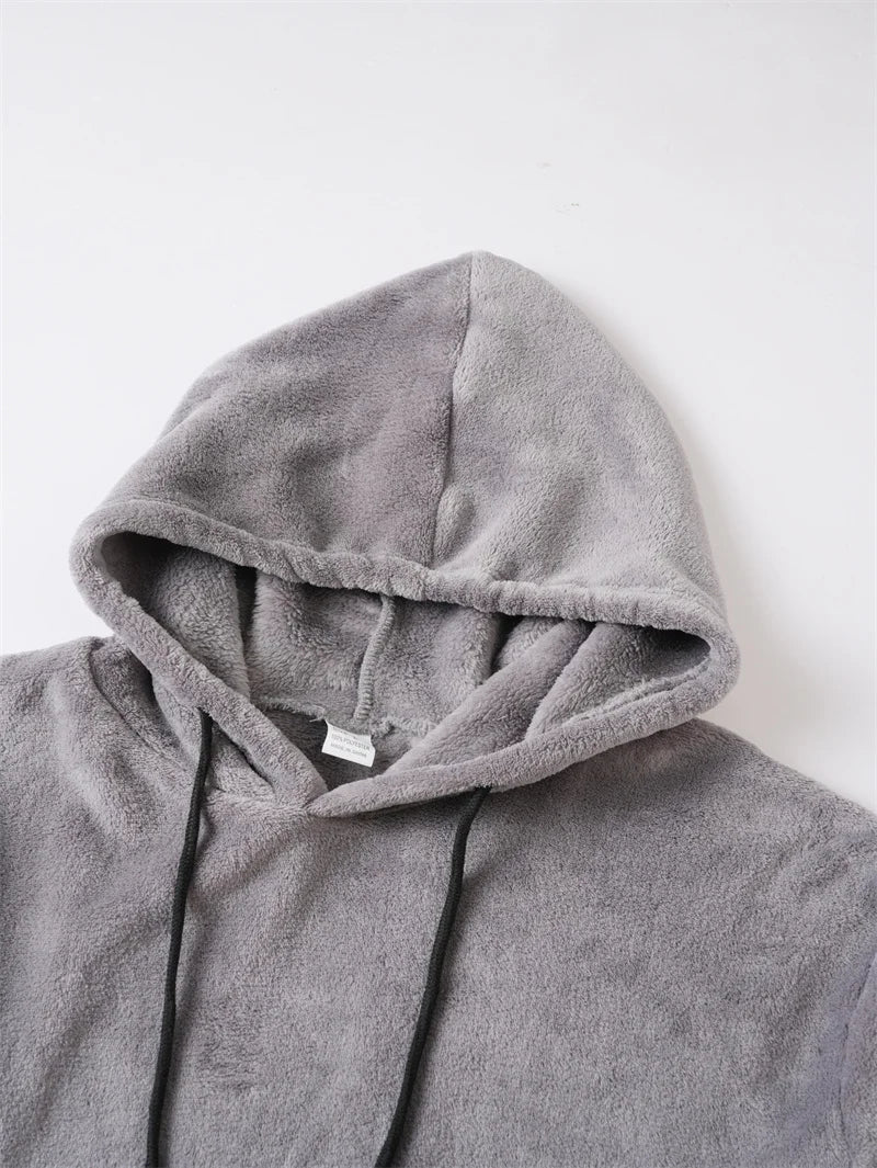 Autumn Winter Fashion Men's Hoodies Casual Trendy Solid Color coral fleece Long Sleeve pullover Loose Sweatshirts Male Hoodies
