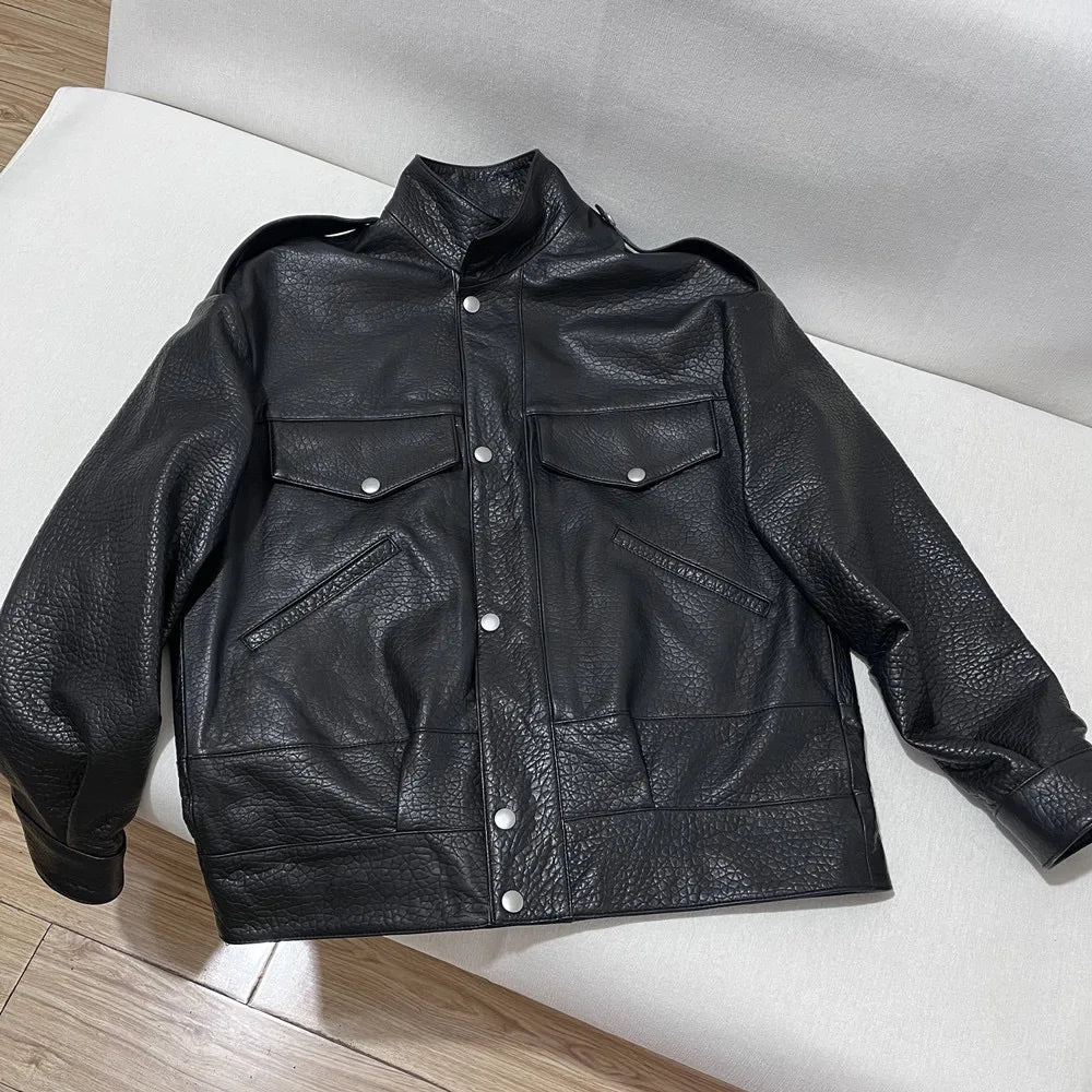 Natural Lambskin Leather Biker Jacket for Women, 100% Sheepskin Leather Coat, Long Sleeves, H104