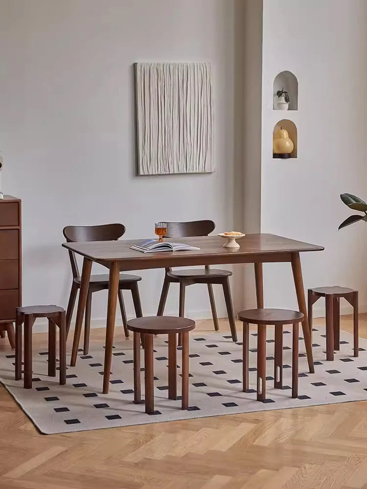 4pcs Foldable Solid Wood Stool, Living Room Low Stools, Bedroom Dressing Stool, Dinning Room Dinner Stool,  Round Small Table