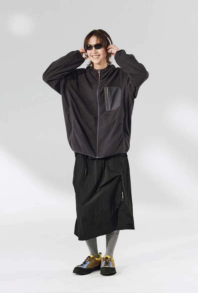 Winter Outdoor Windproof Wavy - Patterned Stand - Collar Zip - Up Jacket Unisex Loose-fitting Casual Warm Windproof Jacket.
