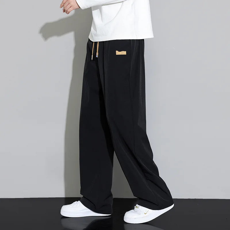Spring Autumn Men's Clothing Drapey Wide-leg Pants, Loose Sports Pants Trendy Straight-leg Casual Trousers