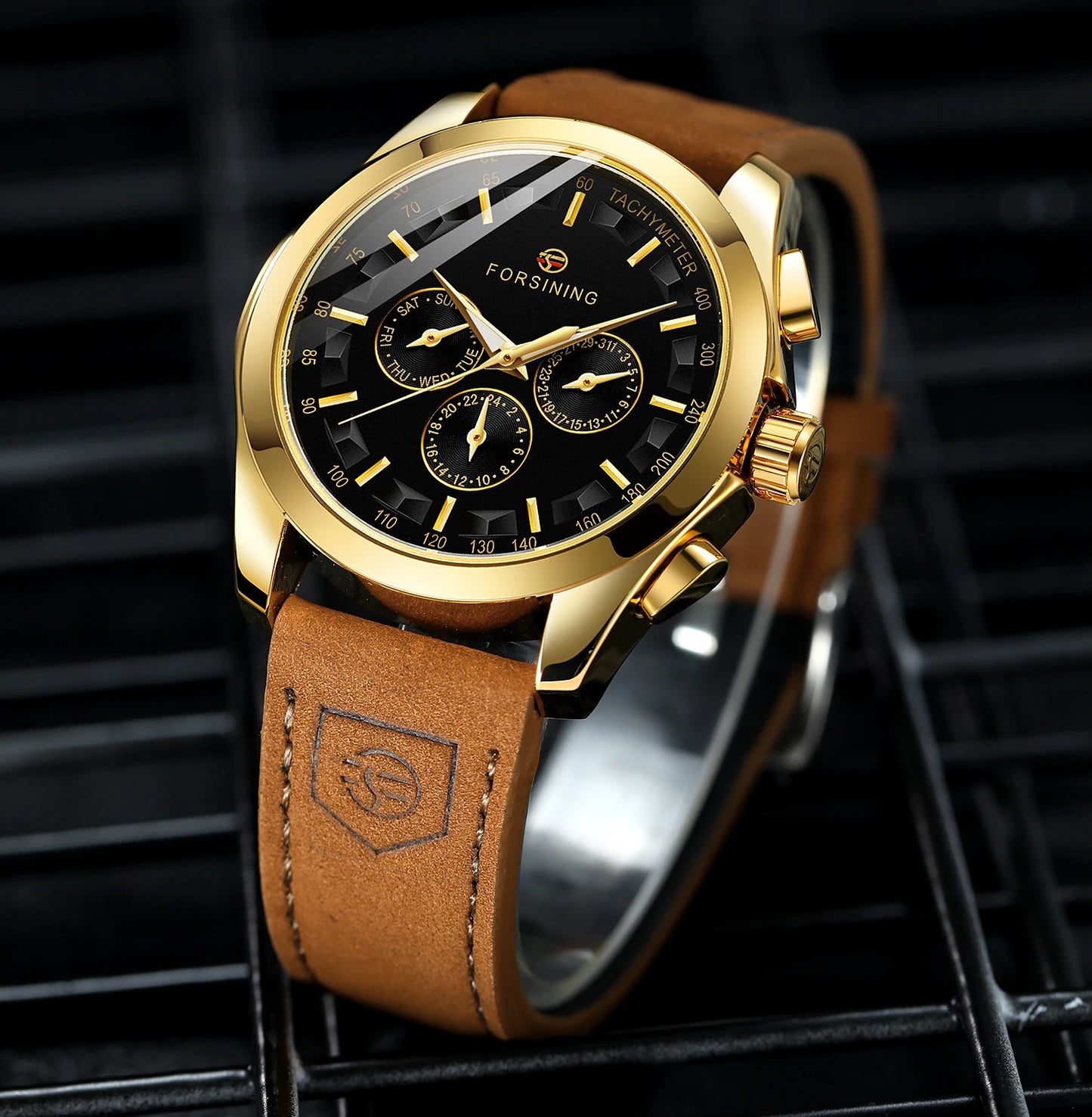 FORSINING Men Watches Automatic Mechanical Watch Luxury Gold Clock Genuine Leather Waterproof Watch Men Military Wristwatch Man
