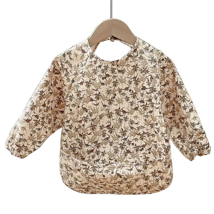 Baby Feeding Bib Long Sleeve Baby Boy Girl Cute Cartoon Print Bib Apron Easy Clean Kids Waterproof For Babi