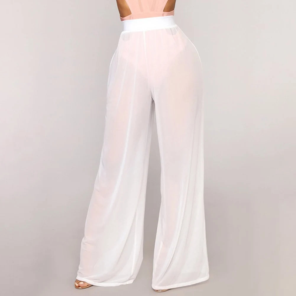 Pants Trousers Dating Daily Shopping Vacation Loose Mesh Polyester Sheer Soft Solid Color Transparent Dynamic Flare