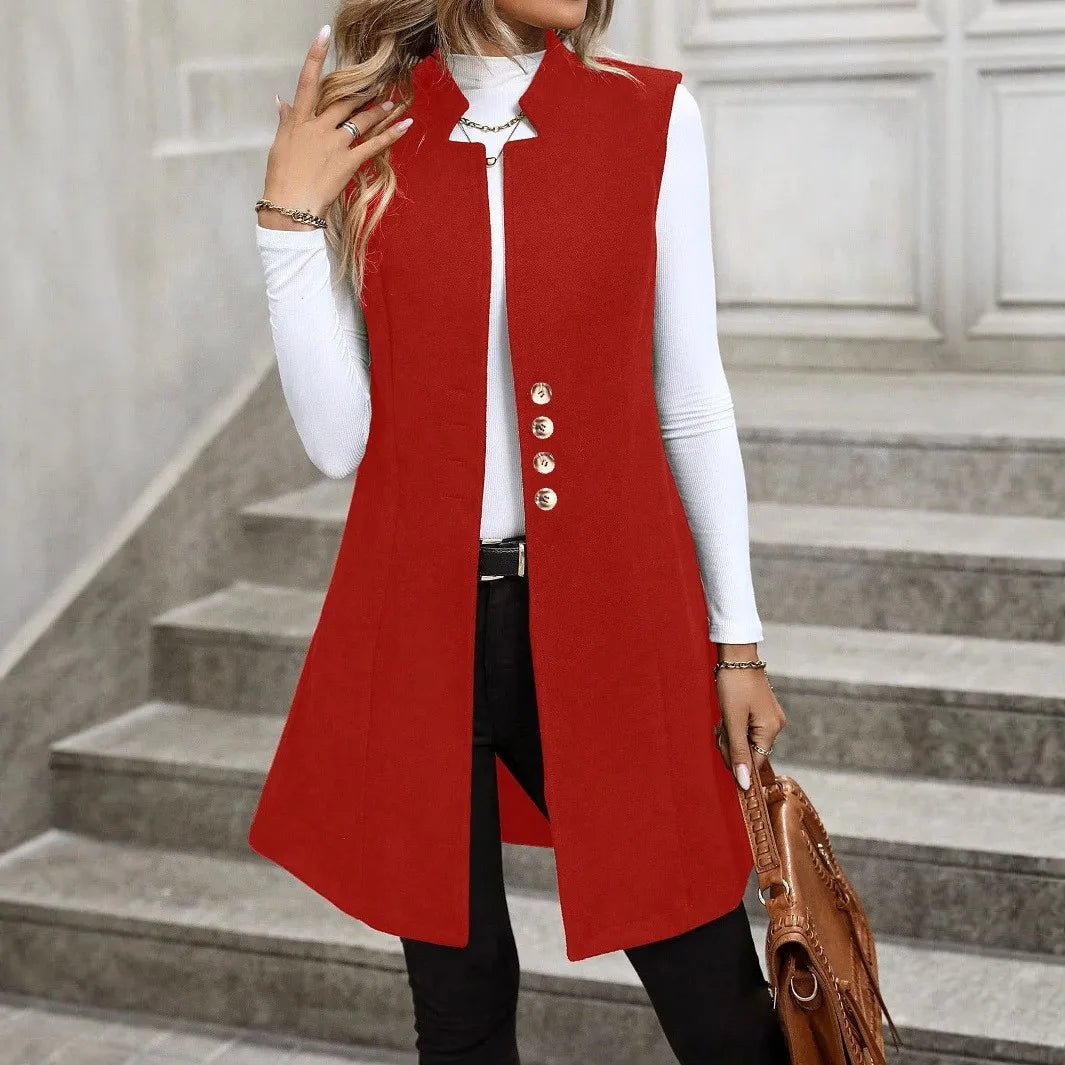 New Autumn/Winter Women's Woolen Suit Vest, Elegant Sleeveless Outerwear