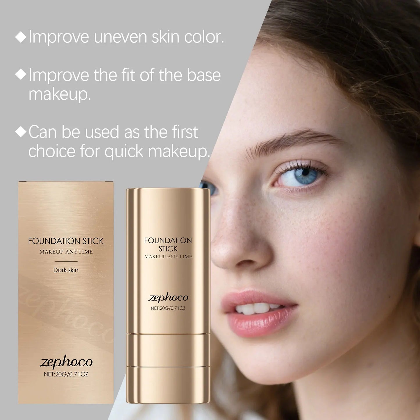 2-in-1 Foundation Stick for Uneven Skin Tone Lightweight and Adherent Moisturizing Natural Concealer Clear Matte Foundation