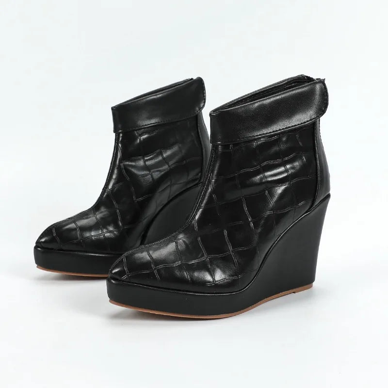 2025 Autumn Early Winter Shoes Women High Heels Boots Pointed toe Fashion Ladies Wedges Shoes 10cm Black White Plus Size 42 D657