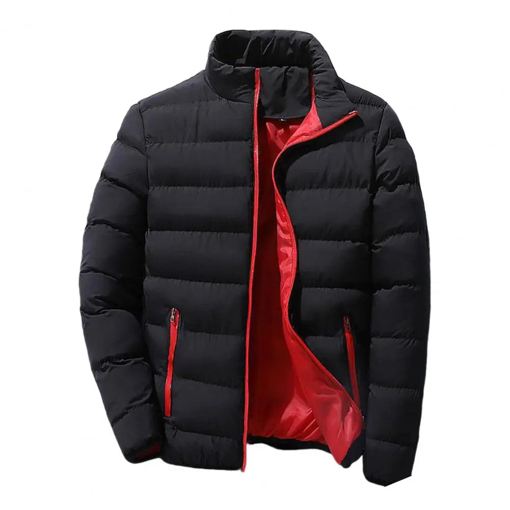 Men Parkas Autumn Winter Thickened Padded Coat Stand Collar Loose Zipper Pockets Jacket Men Overcoat Thick Warm Cotton Coat