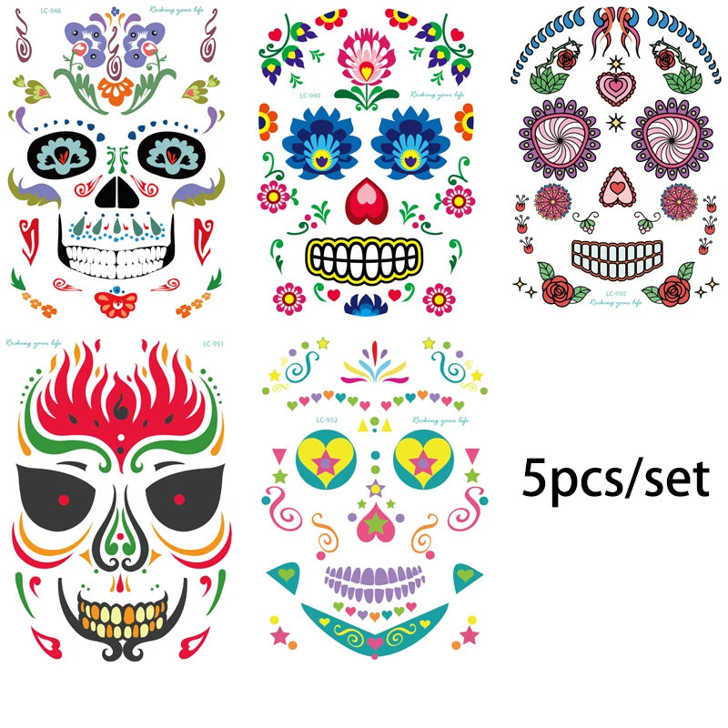 Day of the Dead Halloween Tattoos Stickers Temporary Bloodstain Wound Costume Party Festival Celebration Make Up Arm Face Tattoo