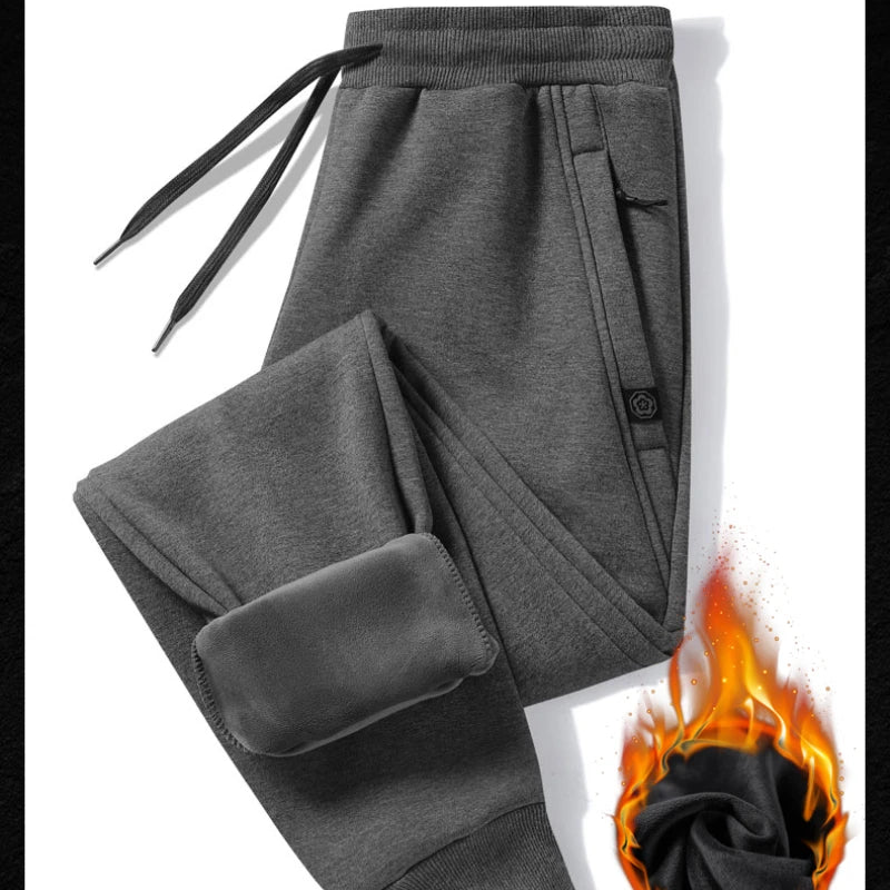 Men's pants 2025 autumn and winter with plush and thickened pure cotton casual sanitary pants, sports leg binding casual pants