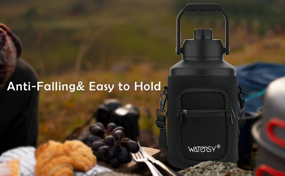 WATERSY 64/87/128oz Insulated Water Bottle Keep Cold for 48H 2L Large Stainless Steel Thermos with Handle for Gym Hiking Camping