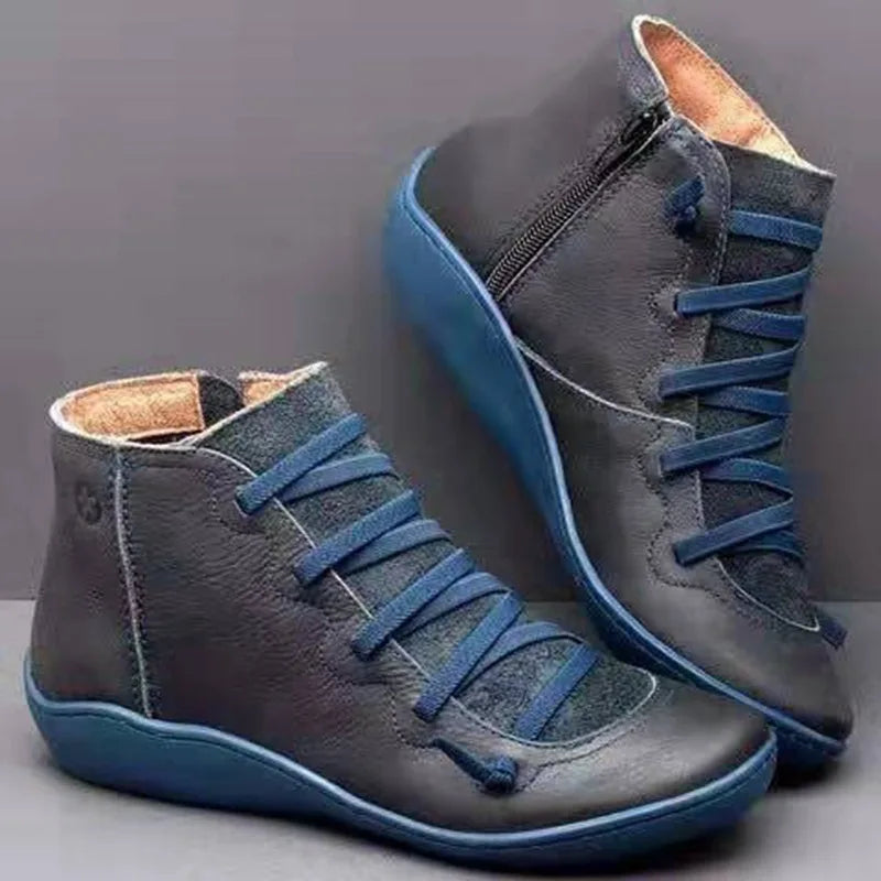 Boots  Women Winter Genuine leather Ankle Spring flat Shoes woman Short Vintage Boots With Fur 2023 for women lace up boots