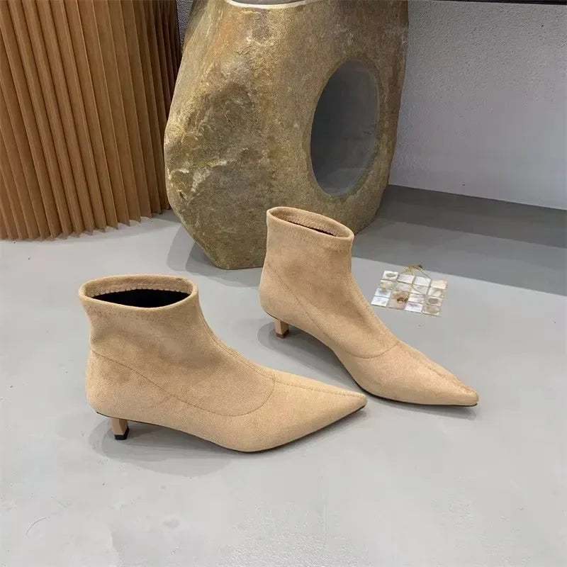 Shoes for Women 2026 High Quality Elegant Ankle Women's Boots Fashion Back Zipper Solid Office and Career Sexy Pointed Toe Boots
