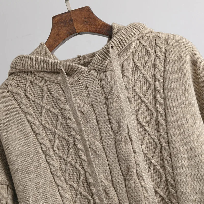 Women's Winter Knitted Suit Warm Loose Two Piece Sets With Hat Womens Outifits Sweater Oversize Casual Knitwear Autumn Suits