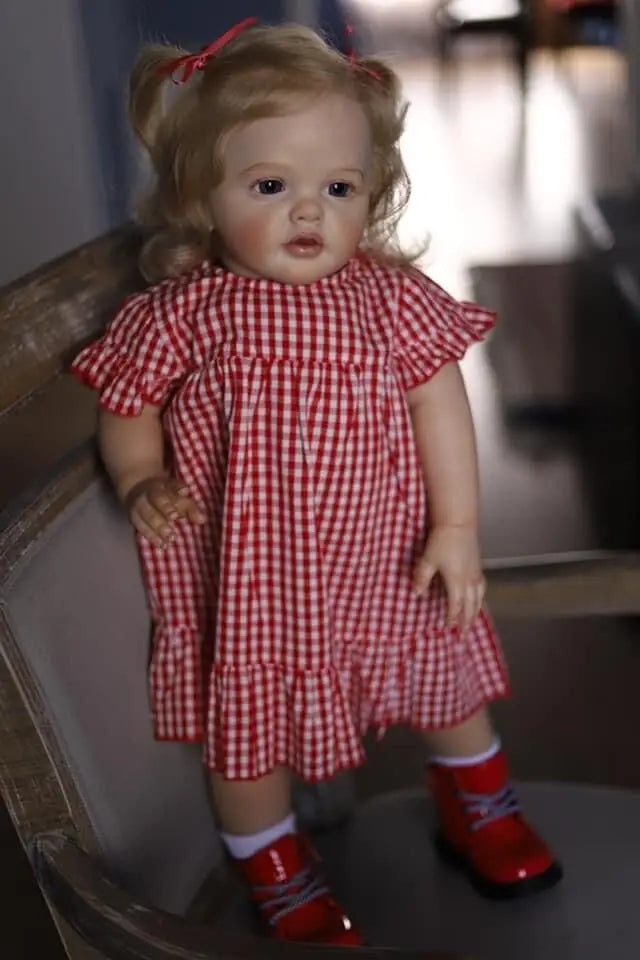 60CM Bebe Reborn Betty Real Looking Baby Dolls Touch Soft As in Picture Hand Detailed 3D Skin Veins Rooted Long Curly Blond Hair