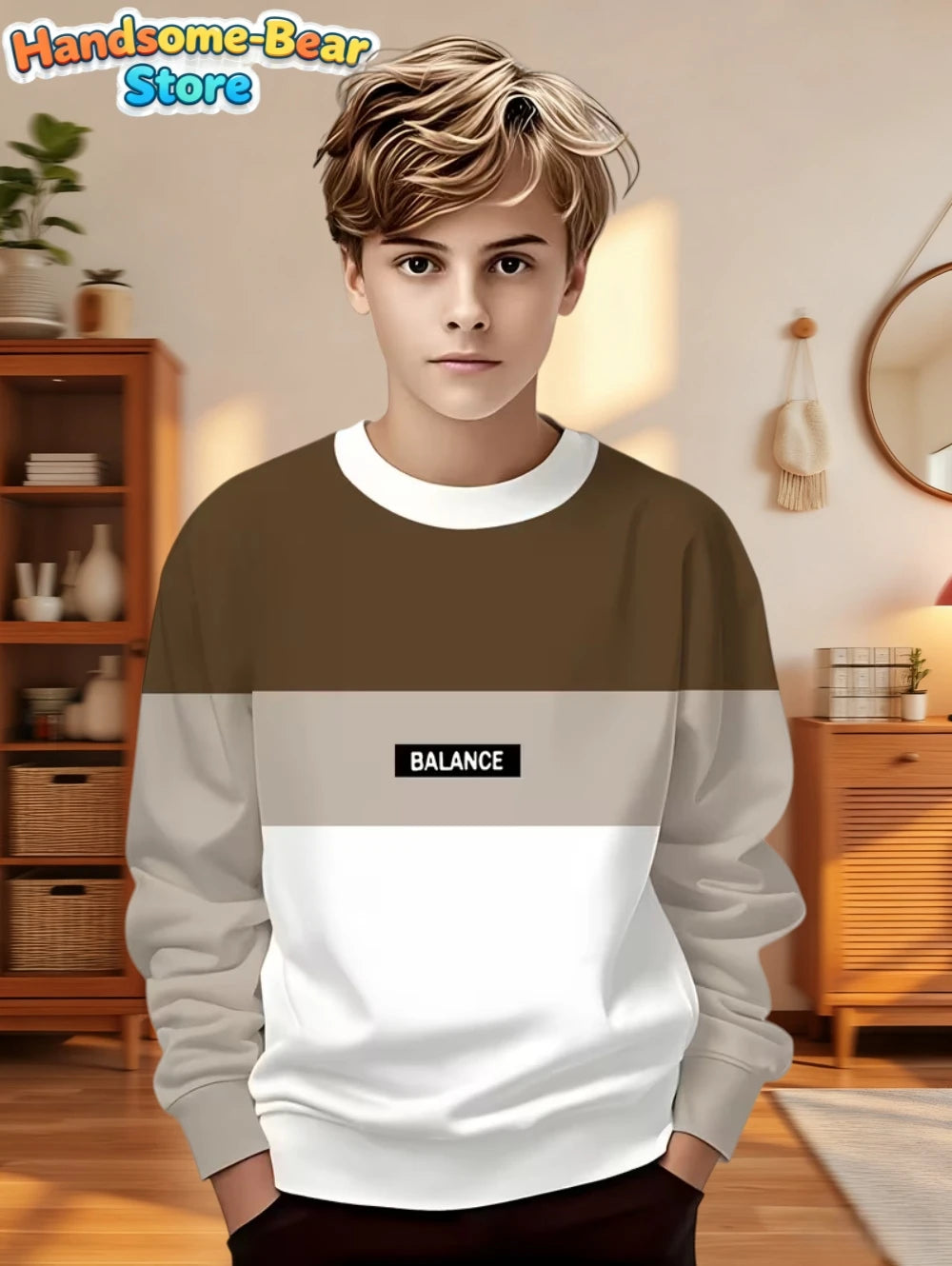 Autumn Classic Boys Sweatshirt Outdoor Round Neck Long Sleeves Top Stripe 3D Print Loose Hoodies Streetwear Children's Clothing