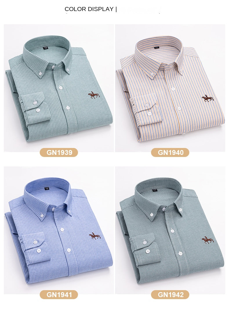 2023 100% Cotton Oxford Man Leisure Embroidered Horse Shirts Streetwear Oversized  Men Shirt Floral Long Sleeve Casual Plus Size