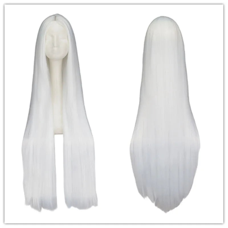 White Wig 100CM/40 Inches Synthetic Heat Resistant Fiber Long Halloween Costume Cosplay Carnival Straight Hair