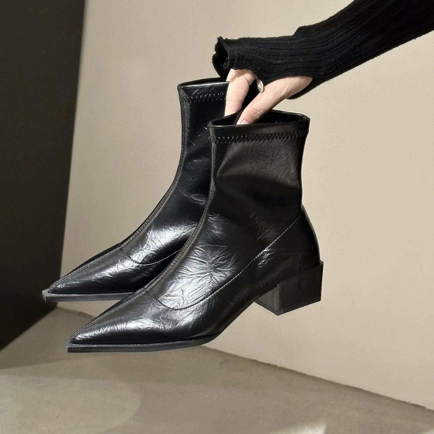Autumn Women Ankle Boots Shoes Fashion Pointed Toe Ladies Short Boot Square Low Heel Casual Winter Women's Footwear 2024