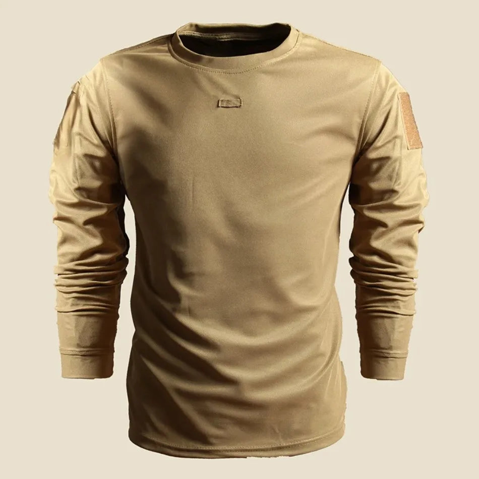Spring Training Tactical Top Mens Elastic Wear-resistant Outdoor Sports Long Sleeved T-shirt Quick Drying Slim Round Neck Shirt