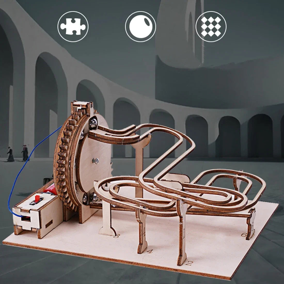DIY 3D Wooden Marble Run Kit Build Mechanical Gears Steam Powered Science Experiment Educational Toy for Children and Teens