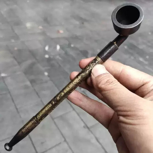 Antique Gilding Pipo Old Handmade Pull Retractable Rod Practical Small-Bowled Long-Stemmed (Tobacco) Pipe
