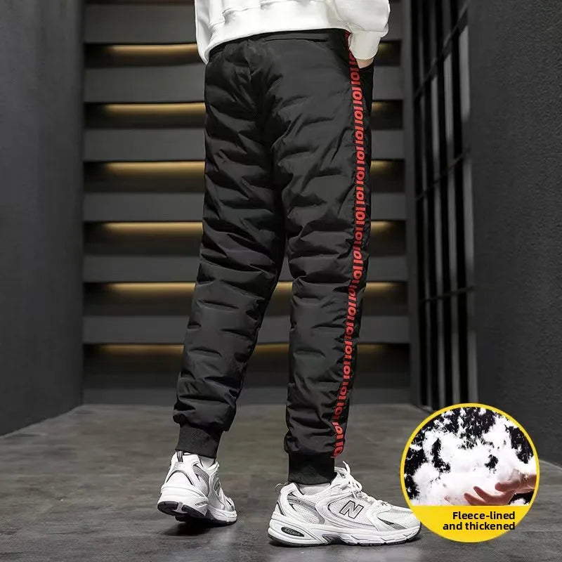 Men's down Trousers Large Size Winter Fce Warm Casual Du down Cotton Pants Loose Fit mid Waist Long Pants Polyester Fiber