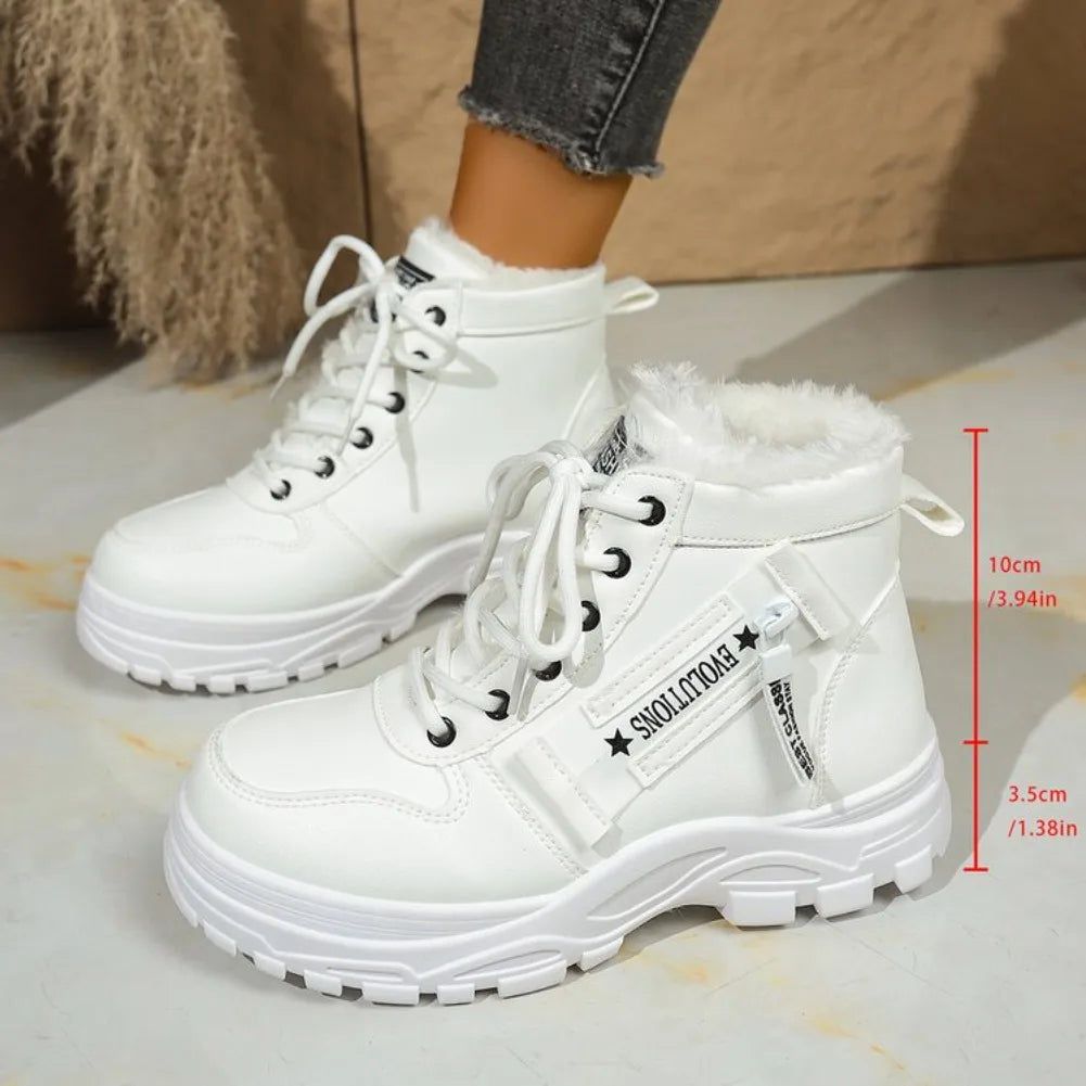 Women's Winter Snow Boots Warm Plush Lined Lace Up Chunky Platform Sneaker Booties Side Zipper Outdoor Walking Shoes for Ladies