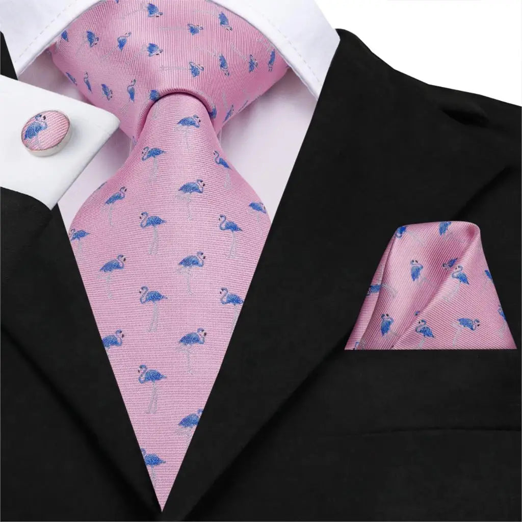 Hi-Tie Silk Men Tie Peach Pink Floral Wedding Necktie for Men Luxury Necktie Handkerchief Cufflink Fashion Design Business