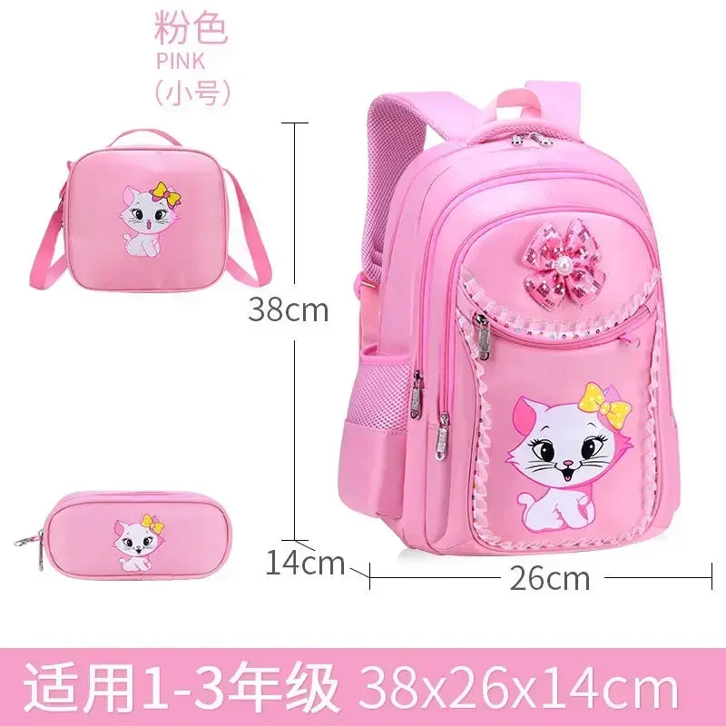 Kids Cat Backpack Set with Lunch Bag Pencil Case Cute School Bag for Girls Boys Waterproof Primary Student Bookbag